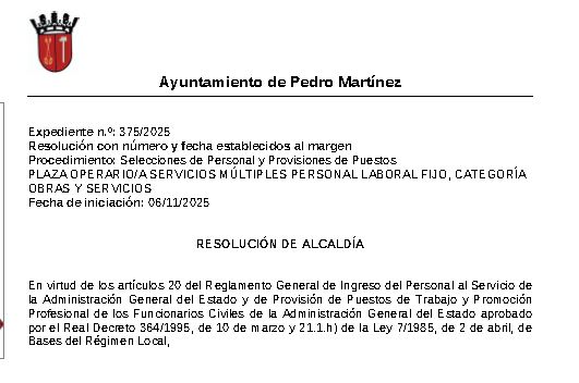 CONVOCATORIA  2º EJERCICIO PLAZA OPERARIO/A SERVICIOS MÚLTIPLES PERSONAL LABORAL FIJO, CATEGORÍA OBRAS Y SERVICIOS