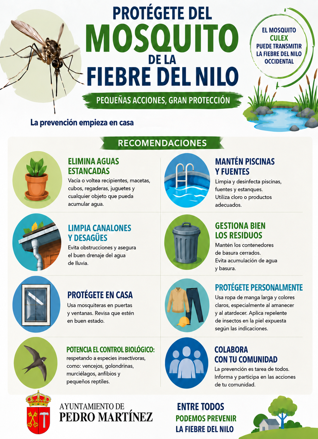 Cartel antimosquitos con escudo de Pedro Martínez